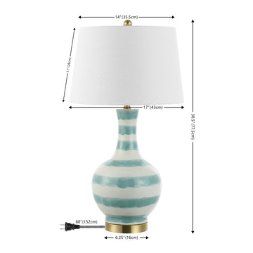 Tucker 30.5" Striped Ceramic/Metal LED Table Lamp - JONATHAN Y